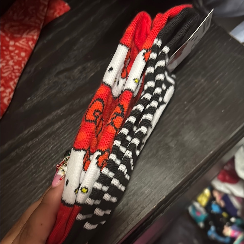 Red and Black Patterned Women's hello kitty socks